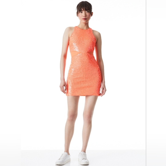 Alice + Olivia Cara Sequin Mesh Cut Out Mini Dress - Picture 1 of 14